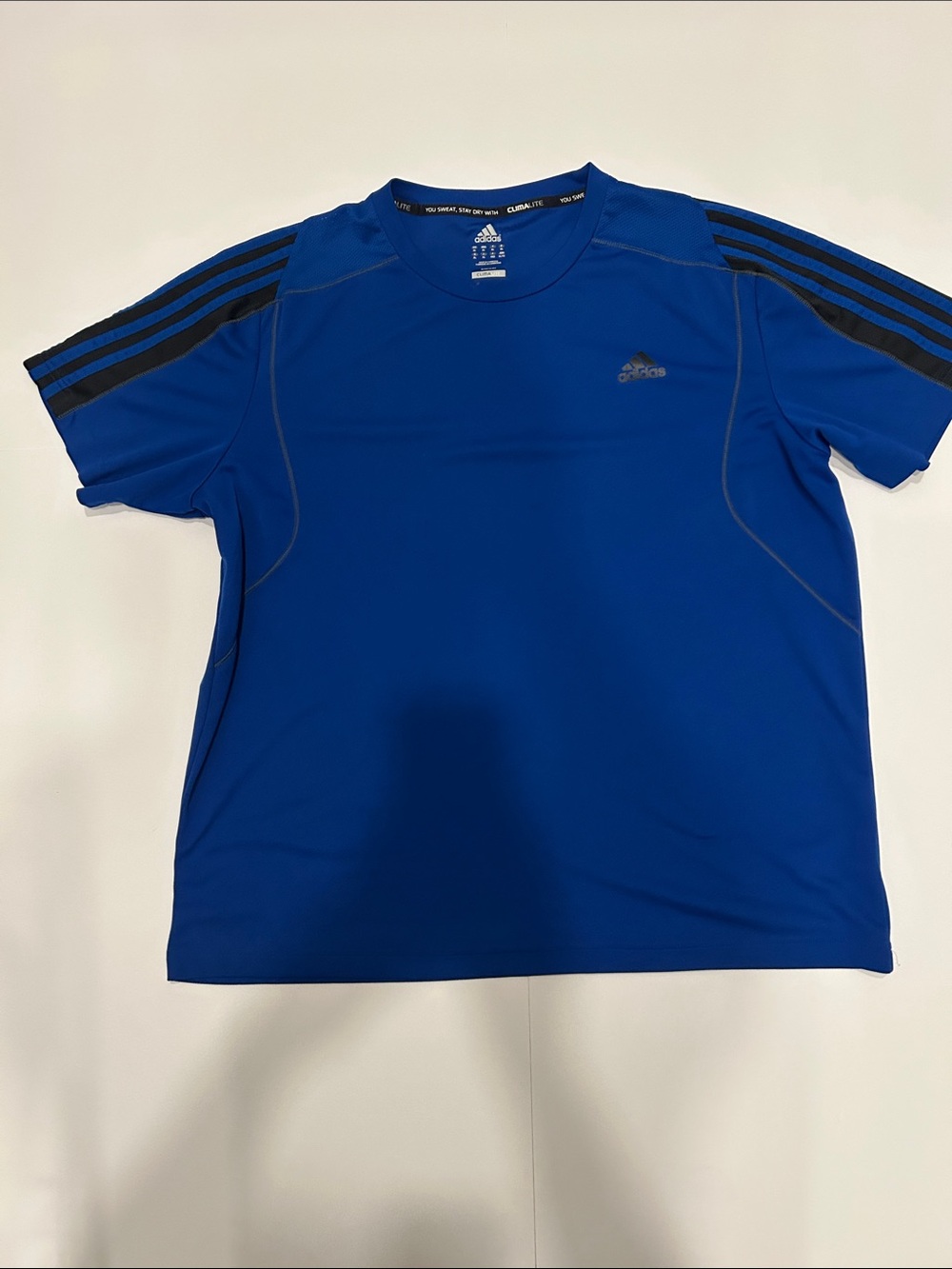 adidas Royal Blue Short Sleeve Performance Tee with Black Stripes